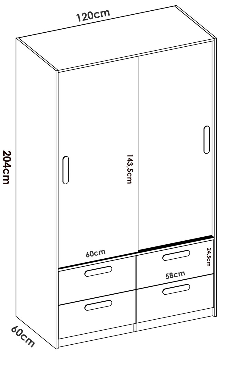 Imagen de CONJUNTO CAMA CON DOS CAJONES + ARMARIO 2P CORREDERAS Y 4 CAJONES