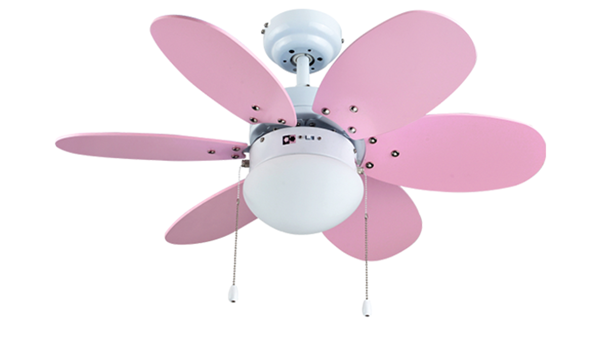 Imagen de AGUADULCE RC ,Vent. techo blanco, CON MANDO A DISTANCIA, 75cm, 60W, 6 palas reversibles color rosa/celeste