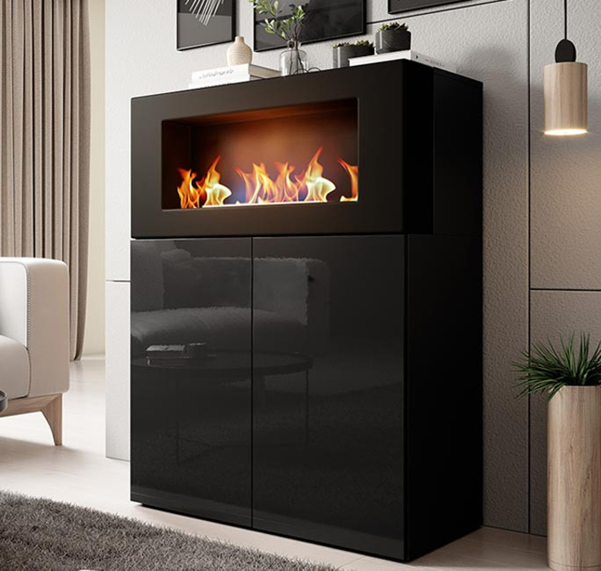 Imagen de Aparador con chimenea Elin negro