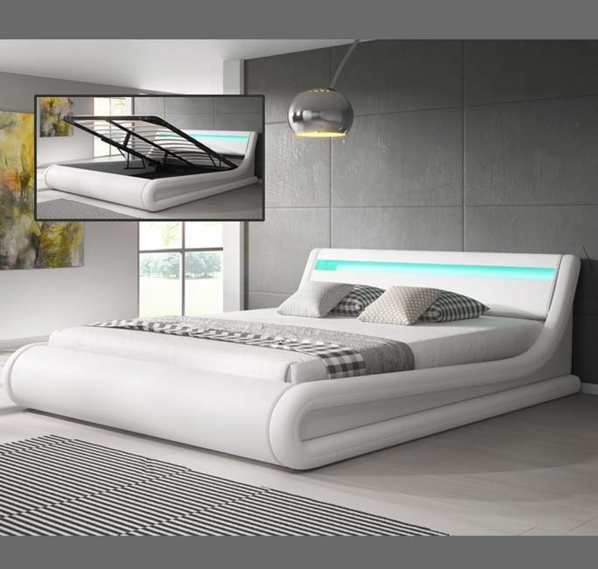 Imagen de Cama de matrimonio con canapéPatricia en color blanco (150x190cm)